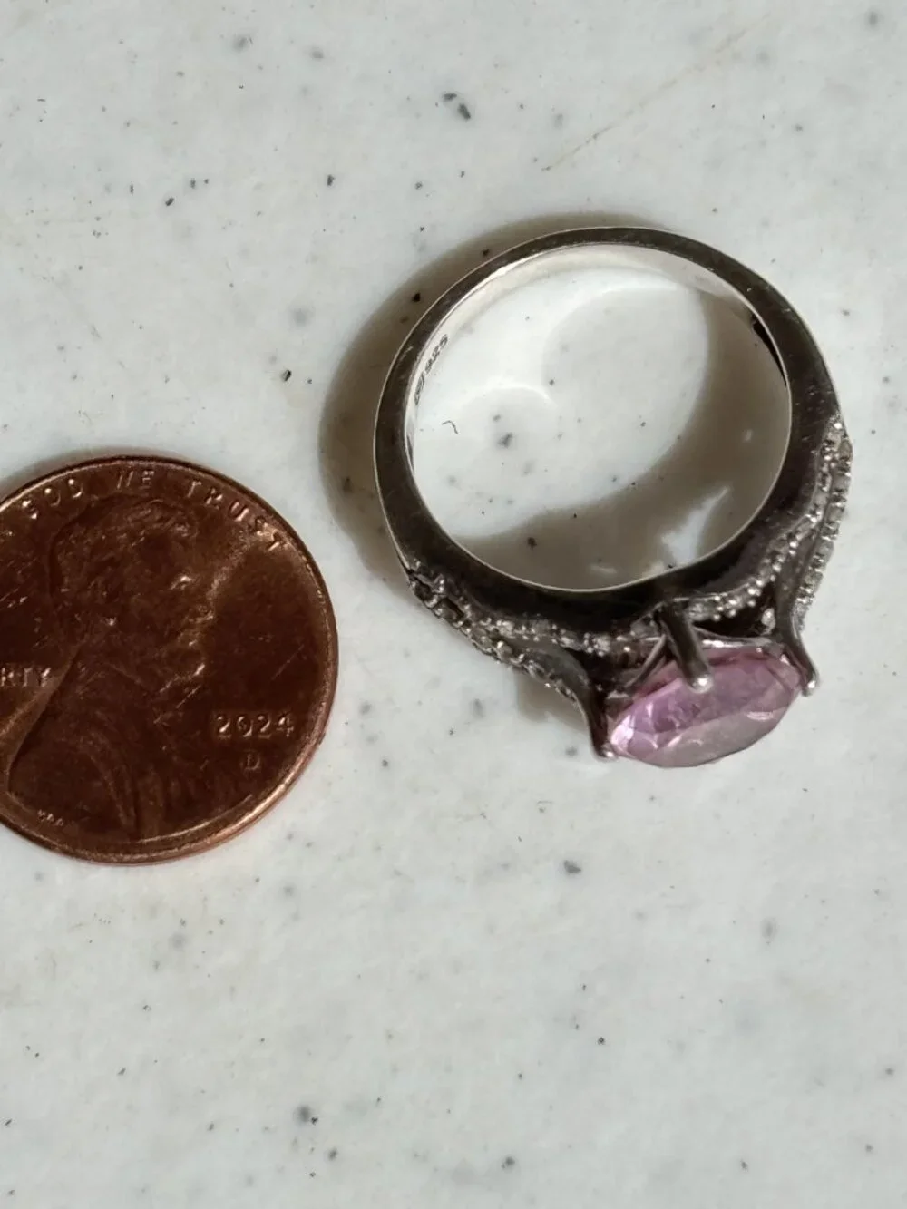 Sterling Silver 925 Pink Stone Ring Size 7 or 7.25